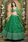 Aariyana Couture_Green Lehenga And Blouse Dupion Embroidery Floral V Neck Flower Bridal Set _Online