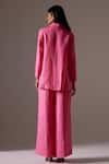 Shop_Mini Sondhi_Pink Linen Applique Embroidered Aari Lapel Collar Jacket And Trouser Set _at_Aza_Fashions