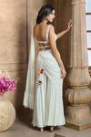 Aariyana Couture_Ivory Pant Saree Viscose Georgette Hand Pre-draped And Blouse Set  _Online_at_Aza_Fashions