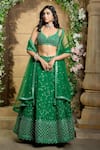 Buy_Aariyana Couture_Green Lehenga And Blouse Dupion Embroidery Floral V Neck Flower Bridal Set _at_Aza_Fashions