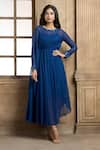 Aariyana Couture_Blue Tunic Viscose Georgette Embroidery Floral Round Neck Placement _at_Aza_Fashions