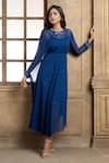 Buy_Aariyana Couture_Blue Tunic Viscose Georgette Embroidery Floral Round Neck Placement 