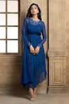 Shop_Aariyana Couture_Blue Tunic Viscose Georgette Embroidery Floral Round Neck Placement 