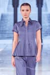 Buy_Escape By Aishwarya_Purple Cotton Satin Kantha Collared Neck Pleat Me Up Work Shirt _at_Aza_Fashions