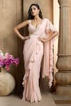 Buy_Ariyana Couture_Peach Ruffle Pre-draped Saree With Bustier_at_Aza_Fashions
