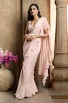 Shop_Ariyana Couture_Peach Ruffle Pre-draped Saree With Bustier_Online_at_Aza_Fashions