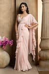 Ariyana Couture_Peach Ruffle Pre-draped Saree With Bustier_at_Aza_Fashions