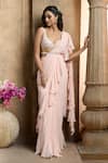 Ariyana Couture_Peach Ruffle Pre-draped Saree With Bustier_Online