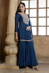 Shop_Aariyana Couture_Blue Kurta And Sharara Cotton Silk & Dupatta Chiffon Embroidery Yoke Set _Online_at_Aza_Fashions