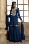 Buy_Aariyana Couture_Blue Kurta And Sharara Cotton Silk & Dupatta Chiffon Embroidery Yoke Set 