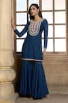 Aariyana Couture_Blue Kurta And Sharara Cotton Silk & Dupatta Chiffon Embroidery Yoke Set _Online