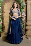 Buy_Aariyana Couture_Blue Lehenga Chiffon Embroidery Thread Cape Open Ruffle Set _Online_at_Aza_Fashions