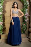 Buy_Aariyana Couture_Blue Lehenga Chiffon Embroidery Thread Cape Open Ruffle Set 