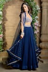 Aariyana Couture_Blue Lehenga Chiffon Embroidery Thread Cape Open Ruffle Set _Online