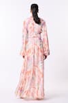 Shop_Scarlet Sage_Pink Bemberg Satin Printed Paisley V Nile Maxi Dress With Belt  _at_Aza_Fashions