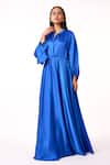 Buy Scarlet Sage Blue Mandarin Collar Valentina Full Sleeve Maxi Dress at Aza Fashions Buy_Scarlet Sage_Blue Mandarin Collar Valentina Full Sleeve Maxi Dress_at_Aza_Fashions