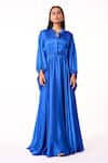 Scarlet Sage Blue Mandarin Collar Valentina Full Sleeve Maxi Dress Online at Aza Fashions Scarlet Sage_Blue Mandarin Collar Valentina Full Sleeve Maxi Dress_Online_at_Aza_Fashions