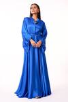 Buy Scarlet Sage Blue Mandarin Collar Valentina Full Sleeve Maxi Dress Online at Aza Fashions Buy_Scarlet Sage_Blue Mandarin Collar Valentina Full Sleeve Maxi Dress_Online_at_Aza_Fashions