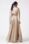 Shop_Scarlet Sage_Blue Mandarin Collar Bemberg Satin Maxi Dress With Bishop Sleeves_at_Aza_Fashions