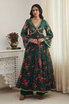Buy_SHASHA GABA_Green Chanderi, Chiffon Sequins, Embroidery V-neck Hand Anarkali _at_Aza_Fashions