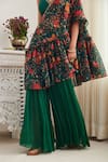 SHASHA GABA_Green Chiffon, Viscose Pearls, Embroidered Floral Print Shrug Gharara Set _Online_at_Aza_Fashions