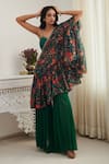 Shop_SHASHA GABA_Green Chiffon, Viscose Pearls, Embroidered Floral Print Shrug Gharara Set _Online_at_Aza_Fashions
