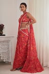 Shop_SHASHA GABA_Red Chanderi Embroidered Floral Print Pre-draped Saree With Blouse  _Online_at_Aza_Fashions