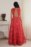 Shop_SHASHA GABA_Red Chanderi Embroidery, Sequins V-neck Floral Dress _at_Aza_Fashions