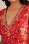 SHASHA GABA_Red Chanderi Embroidery, Sequins V-neck Floral Dress _Online_at_Aza_Fashions