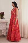 Buy_SHASHA GABA_Red Chanderi Embroidery, Sequins V-neck Floral Dress _Online_at_Aza_Fashions