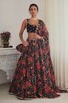 Buy_SHASHA GABA_Black Chanderi, Chiffon Embroidery, Pearls Sweetheart Neck Floral Lehenga Set _at_Aza_Fashions
