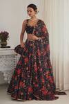 Shop_SHASHA GABA_Black Chanderi, Chiffon Embroidery, Pearls Sweetheart Neck Floral Lehenga Set _Online_at_Aza_Fashions