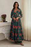 Shop_SHASHA GABA_Green Chanderi, Satin Sequins, Embroidery V-neck Floral Print Anarkali Set _Online_at_Aza_Fashions