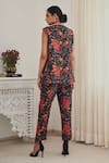 Shop_Shasha Gaba_Black Chanderi Sequins, Embroidery Turtle Neck Asymmetric Kurta And Pant Set _at_Aza_Fashions