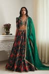 Buy_SHASHA GABA_Green Chanderi, Chiffon Sequins, Embroidery Floral Print Thread Lehenga Set _at_Aza_Fashions