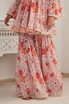 SHASHA GABA_Pink Chanderi, Chiffon Sequins, Embroidery Floral Pleated Kurta Gharara Set _Online_at_Aza_Fashions