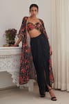 Buy_SHASHA GABA_Black Chiffon Embroidered Sequin Jacket Open Floral Skirt Set _at_Aza_Fashions