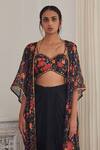 SHASHA GABA_Black Chiffon Embroidered Sequin Jacket Open Floral Skirt Set _Online_at_Aza_Fashions