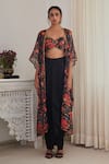 SHASHA GABA_Black Chiffon Embroidered Sequin Jacket Open Floral Skirt Set _at_Aza_Fashions