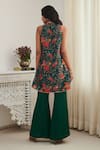 Shop_SHASHA GABA_Green Chanderi, Satin Embroidery, Sequins Floral Print Flared Kurta And Pant Set _at_Aza_Fashions
