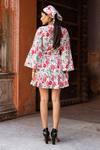 Shop_Marche_White Cotton Hand Block Print Floral V Neck Rose Dress _at_Aza_Fashions