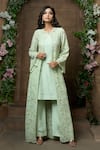 Buy_Aariyana Couture_Green Kurta And Pant Bamberg Silk Lace Work Jacket Flared Set  _Online_at_Aza_Fashions