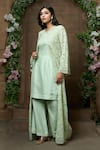 Aariyana Couture_Green Kurta And Pant Bamberg Silk Lace Work Jacket Flared Set  _at_Aza_Fashions