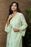 Aariyana Couture_Green Kurta And Pant Bamberg Silk Lace Work Jacket Flared Set  _Online