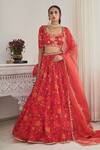 Buy SHASHA GABA Red Chanderi, Chiffon, Organza Sequins, Embroidery Floral Print Lehenga Set at Aza Fashions Buy_SHASHA GABA_Red Chanderi, Chiffon, Organza Sequins, Embroidery Floral Print Lehenga Set _at_Aza_Fashions