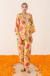 Buy Gulabo Jaipur Yellow Muslin Sequins, Mirrors Mandarin Collar Rain Floral Print Top And Pant Set at Aza Fashions Buy_Gulabo Jaipur_Yellow Muslin Sequins, Mirrors Mandarin Collar Rain Floral Print Top And Pant Set_at_Aza_Fashions