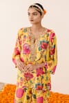 Shop Gulabo Jaipur Yellow Muslin Sequins, Mirrors Mandarin Collar Rain Floral Print Top And Pant Set at Aza Fashions Shop_Gulabo Jaipur_Yellow Muslin Sequins, Mirrors Mandarin Collar Rain Floral Print Top And Pant Set_at_Aza_Fashions
