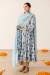Buy_Gulabo Jaipur_Blue Cotton, Kota Doria Embroidery, Zari Roshan Flower Print Anarkali Pant Set _at_Aza_Fashions