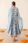 Shop_Gulabo Jaipur_Blue Cotton, Kota Doria Embroidery, Zari Roshan Flower Print Anarkali Pant Set _at_Aza_Fashions