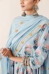 Gulabo Jaipur_Blue Cotton, Kota Doria Embroidery, Zari Roshan Flower Print Anarkali Pant Set _Online_at_Aza_Fashions